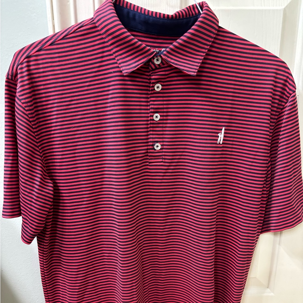 johnnie-O Red and Navy Striped Polo Shirt